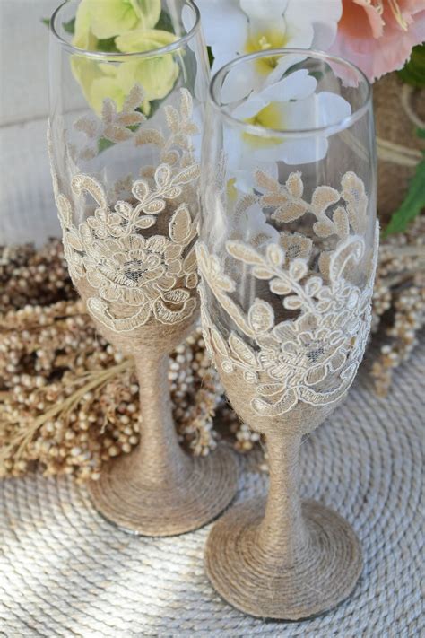 Rustic Wedding Glasses Burlap Lace Toasting Personalization Etsy