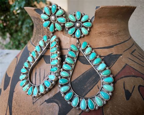 G Turquoise Cluster Hoop Earrings By Navajo Sheila Tso Native