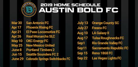 2019 Home Austin Bold Fc Schedules