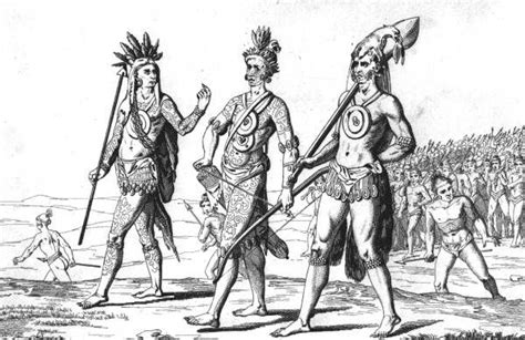 Timucua Warriors With Weapons And Tatoo Regalia In Florida Circa 1562