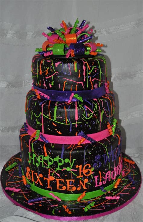 Neon Paint Splatter Cake Neon Cakes Neon Birthday Cakes Splatter Cake
