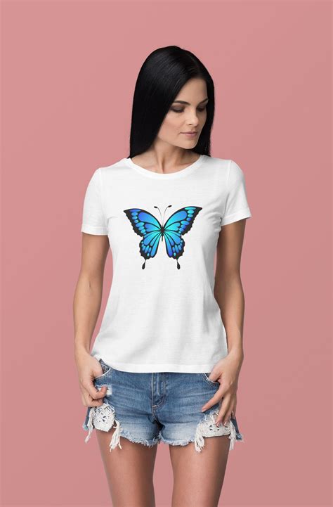 Womens T Shirt Butterfly Tee T Tshirt Blue Butterfly Shirt
