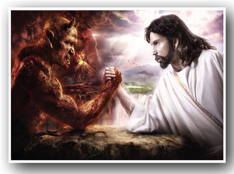 Jesus God Vs Devil Satan Arm Wrestle A3 A4 And Laminated Art Picture