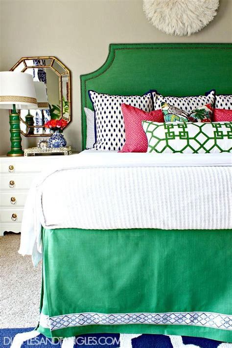Kelly Green Navy And Pink Master Bedroom Green Upholstered