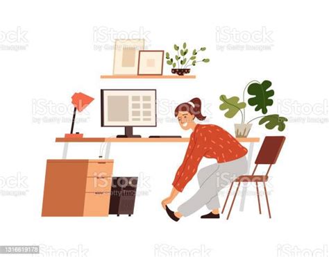 Woman Doing Warmup At The Workplace Vector Flat Illustration Isolated