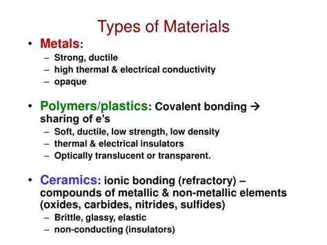 Ppt Types Of Materials Powerpoint Presentation Free Download Id