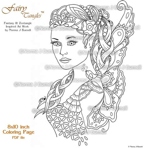 Fairy Tangles Printable Coloring Pages By Norma J Burnell Etsy