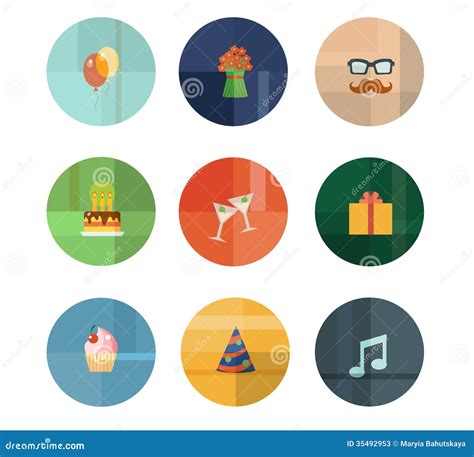 Collection Of Nine Vector Birthday Party Icons Stock Illustration