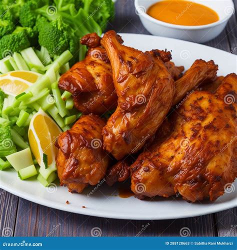 Delicious Fried Chicken on the Plate. AI Generated Stock Illustration