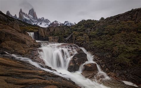 Fitz Roy Peak And Waterfall Near Lake Capri Patagonia Argentina