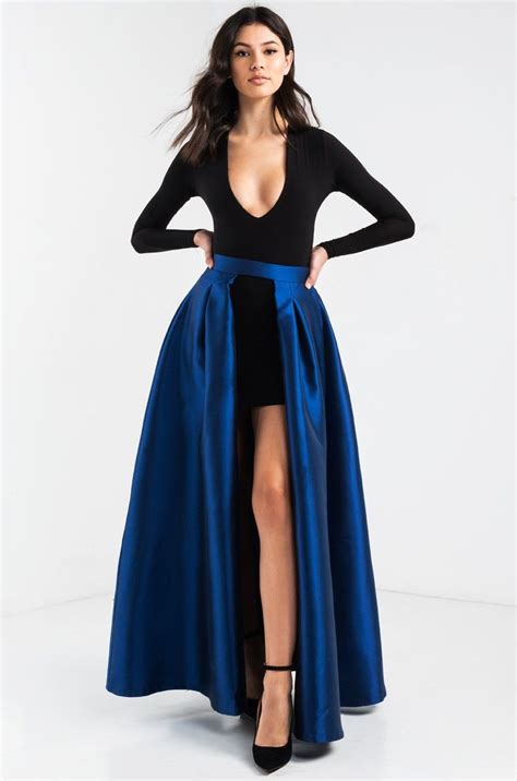 Front View Here For Love Accent Skirt In Blue Open Front Skirt