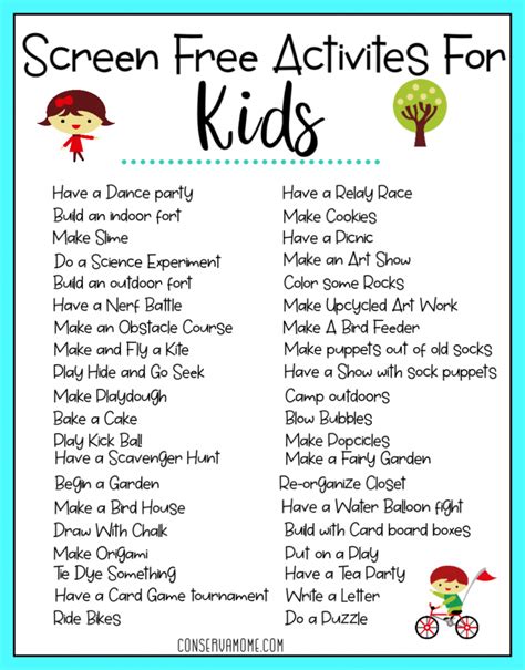 40 Screen Free Activities For Kids Printable Conservamom