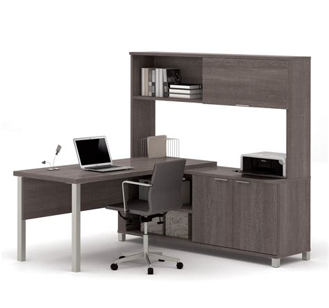 71 X 71 Bark Gray L Shaped Desk And Hutch By Bestar