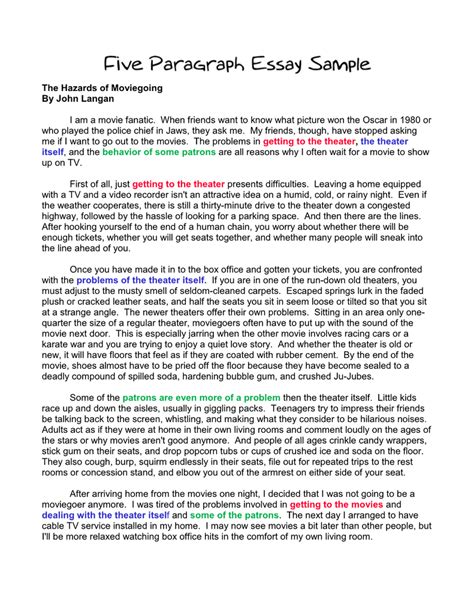Five Paragraph Essay Examples For High School The Transition From
