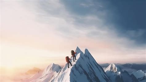 Premium Ai Image Two Climbers Ascend Mountain