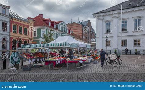 People Shopping At Market Square In Ystad In Sweden Editorial Photo