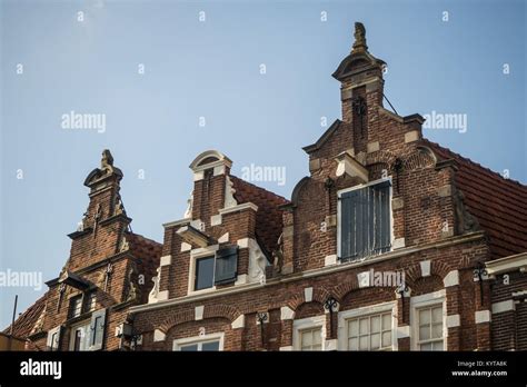 Historic 17th Century House Fronts With Stepped Gables At Groenmarkt In