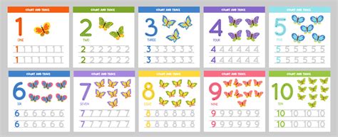 Set Of Number Tracing Flashcards With Cute Butterflies Learning