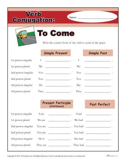 Verb Conjugation Worksheet To Come