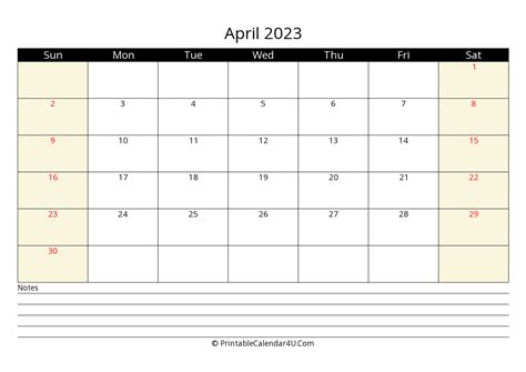 2023 April Calendars Printablecalendar4ucom