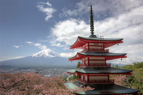 Hd Wallpaper Cherry Blossom Volcano Mountain Fuji Mount Fuji