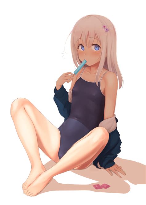 Safebooru 1girl Alternate Costume Bare Legs Barefoot Black Swimsuit