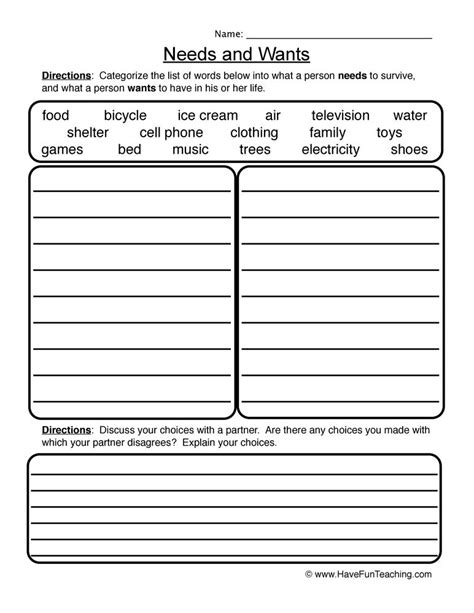 Relationship Needs And Wants Worksheets