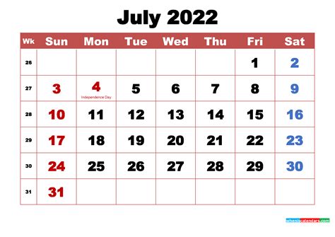 July Calendar 2022 Printable Printable Word Searches