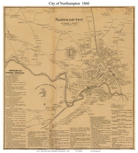 Northampton City Massachusetts 1860 Old Town Map Custom Print