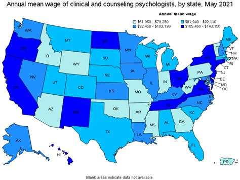 Map Of Annual Mean Wages Of Clinical And Counseling Psychologists By