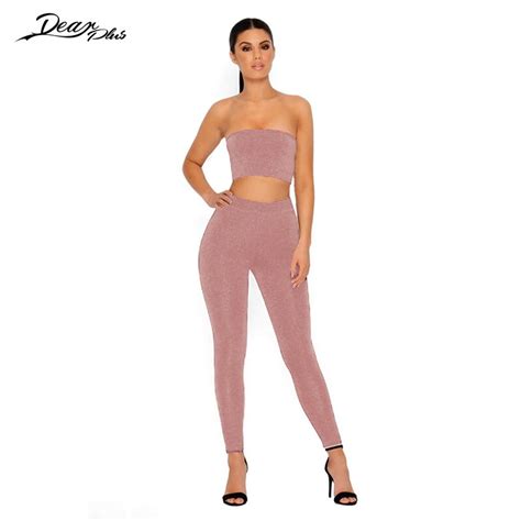 Buy Sexy Strapless Crop Top And Pants Set Women Bling