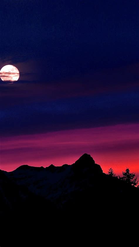 Mountain Picks Night Sunset Sky Iphone 8 Wallpapers Free Download