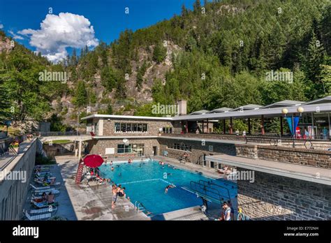 Outdoor Swimming Pool At Radium Hot Springs Resort At Kootenay National Park Canadian Rockies