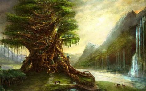 Elven Tree Desktop Nexus Wallpapers Fantasy Landscape Fantasy Tree
