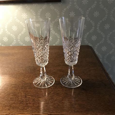 Pair Of Cased Waterford Crystal Champagne Flutes Lismore Pattern