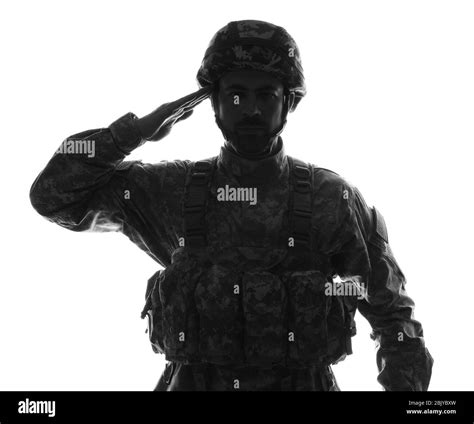 Silhouette Of Saluting Soldier On White Background Stock Photo Alamy