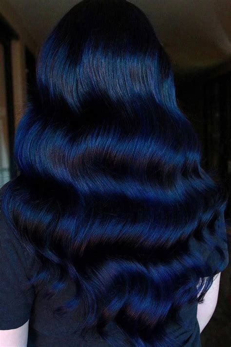 Blue Black Waves Brunette Highlights Dark Blue Balayage For Long Hair