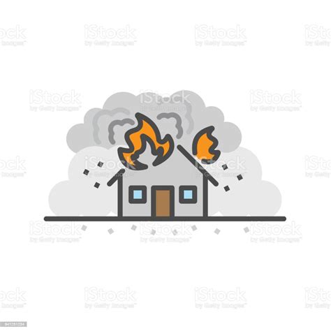 Earth Quake House Fire Natural Disaster Concept Vector Flat Line Icon
