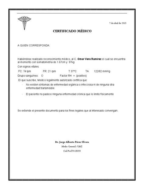 Carta Solicitud De Certificado Medico Financial Report