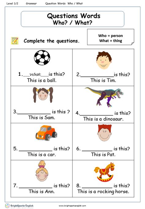 Question Words Who What Worksheet English Treasure Trove