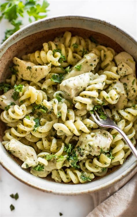 Toss chicken and bacon with ribbons of tagliatelle in a deliciously creamy sauce to make this easy pasta dish. Creamy Chicken Pesto Pasta • Salt & Lavender