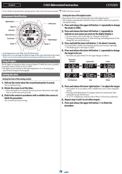 Citizen C460 Abbreviated Instruction Pdf Download Manualslib