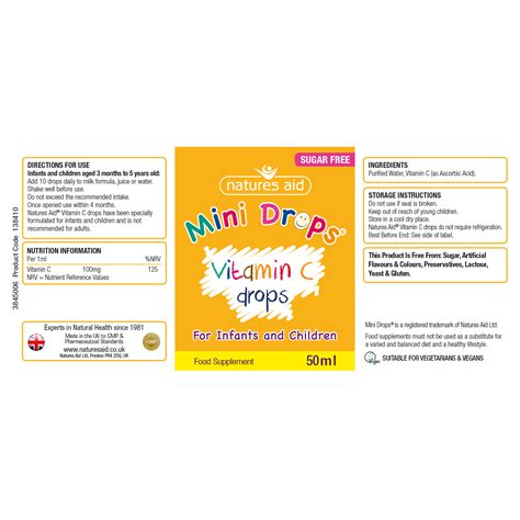 Natures Aid 3 Months 5 Years Vitamin C 100mg Mini Drops For Infants