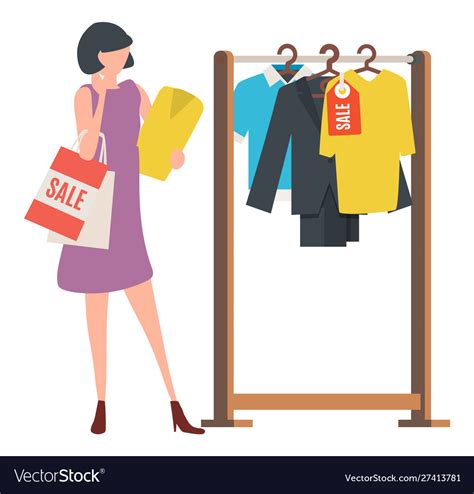 Choosing Clothes Woman Shopping Store Royalty Free Vector