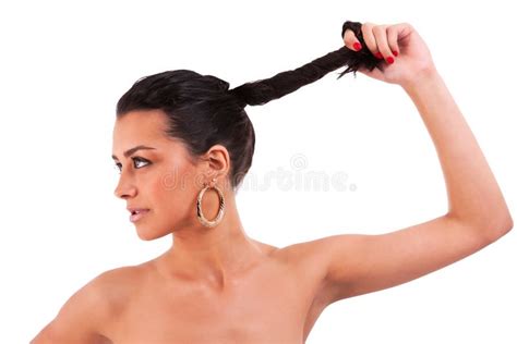 Beautiful Woman Holding Her Hair Stock Image Image Of Graceful