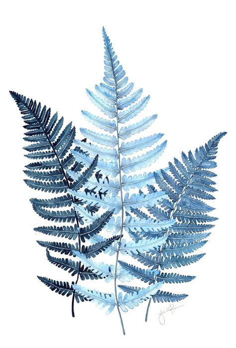 Indigo Fern Leaf Watercolor Botanical Print Sold On Etsy Artist