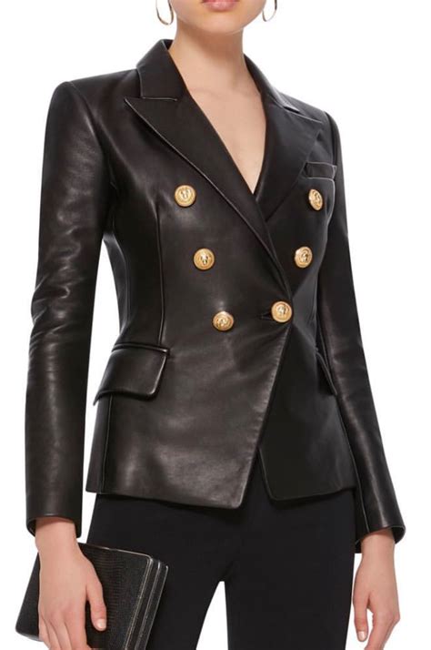 Leather Gold Button Blazer Genuine Leather Jackets Leather Jackets