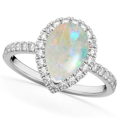 Pear Cut Halo Opal And Diamond Engagement Ring 14k White Gold 154ct Ad4987