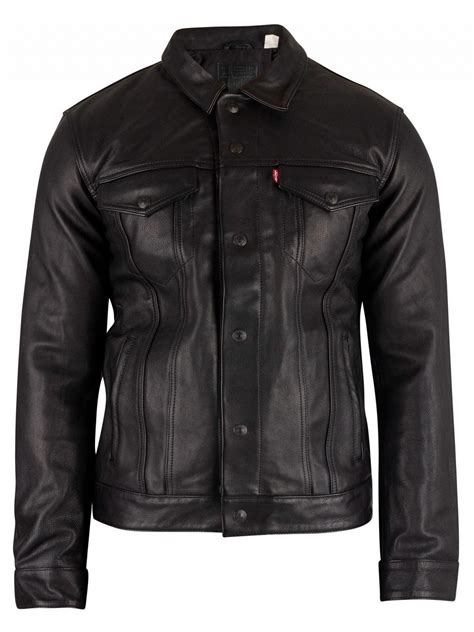 Lyst Levis Type 3 Black Leather Trucker Jacket In Black For Men