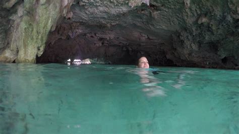 Woman Swimming In Underground Cave Cenote In Mexico Stock Video Footage